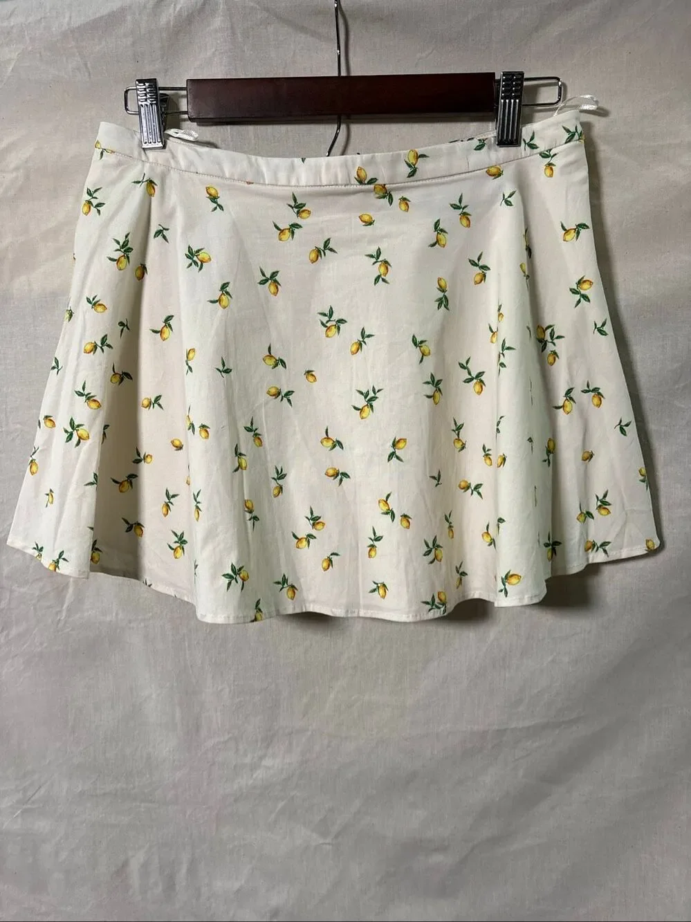Zara Lemon Print Mini Skirt XS Ivory Button Front Cottagecore Summer